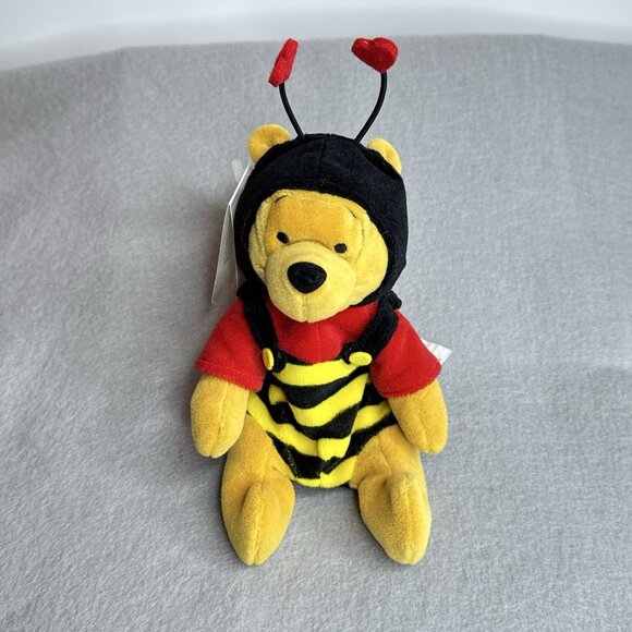 Valentine Pooh Winnie The Pooh Heart Wings Disney Store Bean Bag 8" Plush Toy - Picture 2 of 5